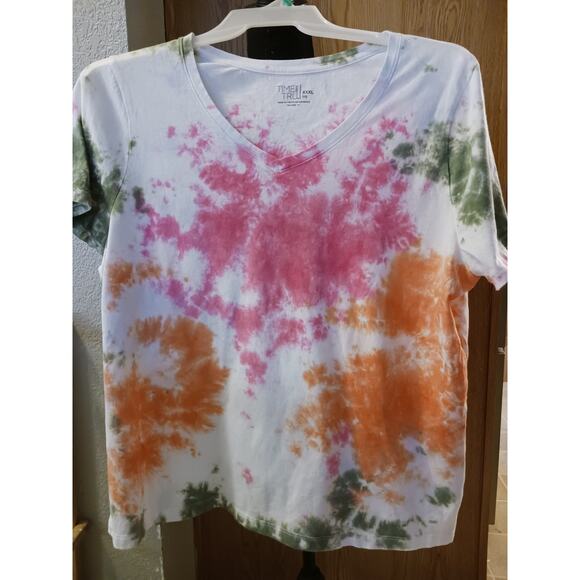 Time and Tru Pink Olive and Sherbert Orange Tie Dye Tee T-Shirt 3XL NEW - Picture 4 of 6